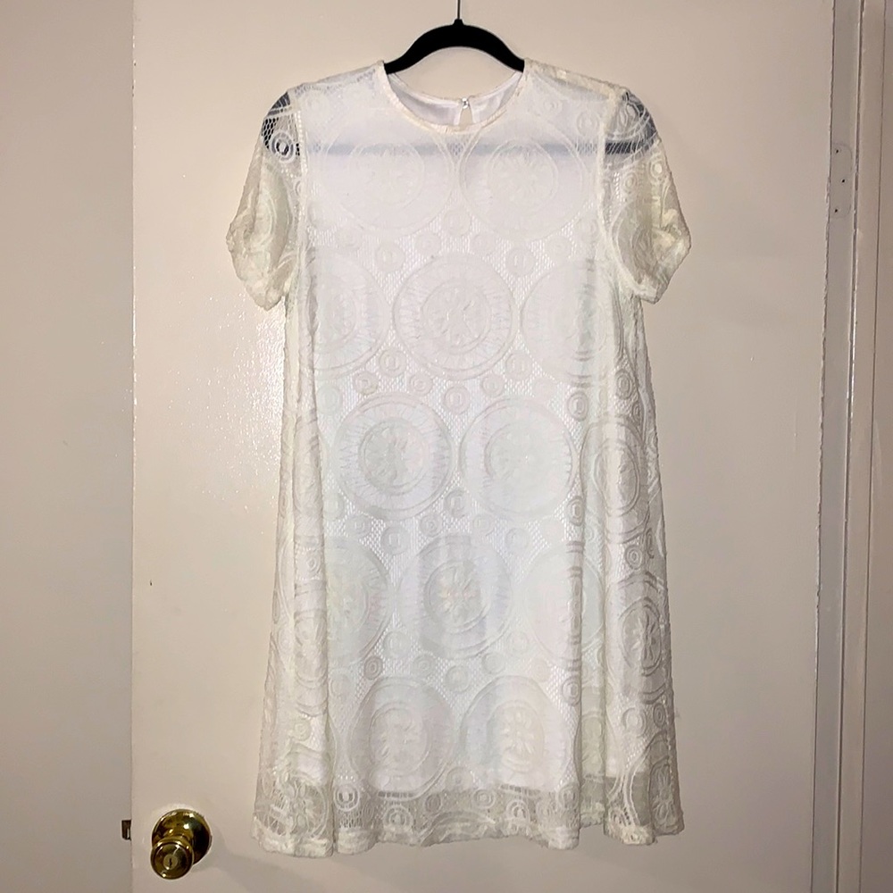 Rarely worn short sleeve white lace skater dress
